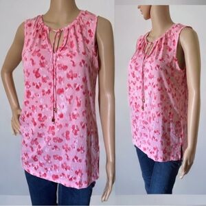 Michael Kors Sleeveless Blouse Tie Front with gold logo accents.